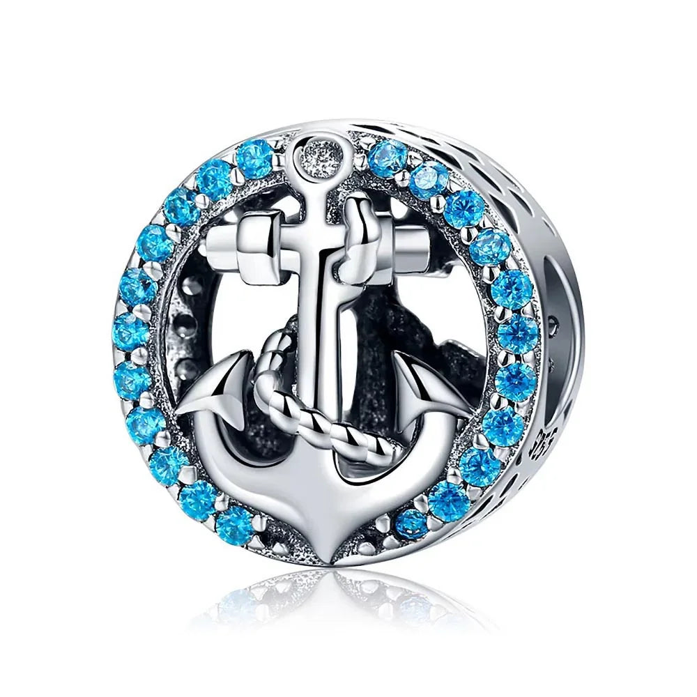 Anker Charm mit blauen Zirkonia aus 925 Sterling-Silber – Charmerie