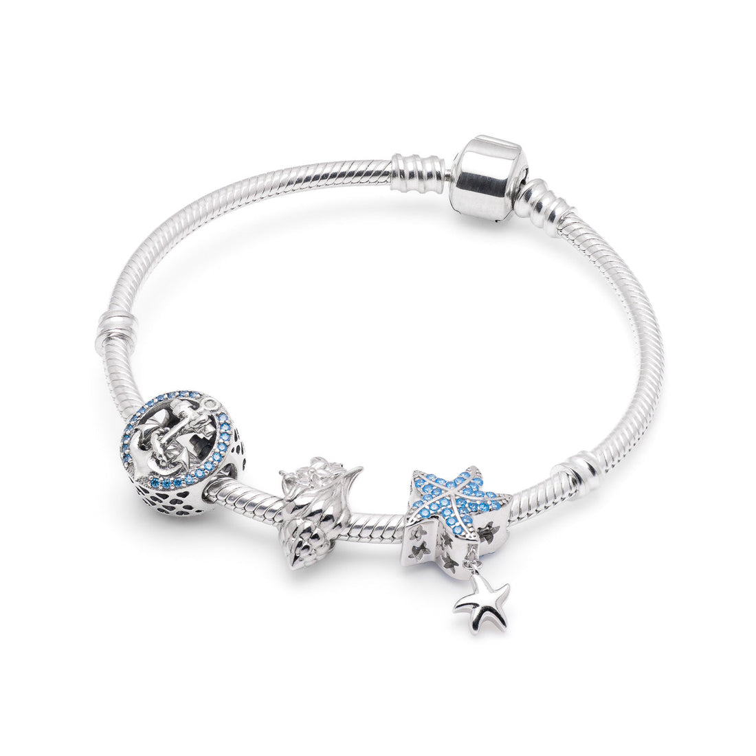 Armband mit Charms Set BLUE OCEAN aus 925 Sterling-Silber – Charmerie – erhältlich in 17 cm, 18 cm, 19 cm und 20 cm