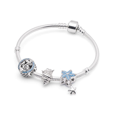 Armband mit Charms Set BLUE OCEAN aus 925 Sterling-Silber – Charmerie – erhältlich in 17 cm, 18 cm, 19 cm und 20 cm