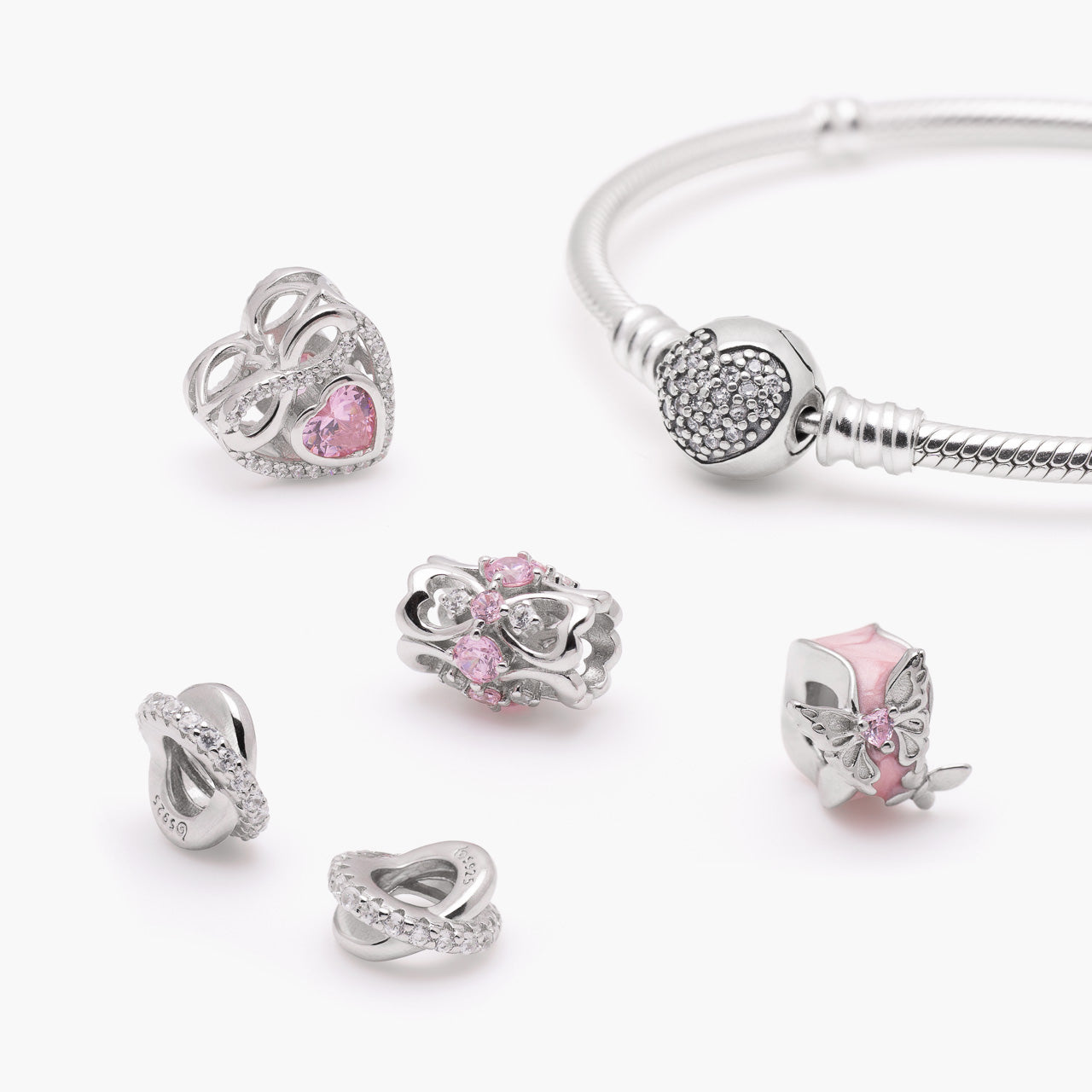 Armband mit Charms Set INFINITY LOVE aus 925 Sterling-Silber, Komposition – Charmerie – erhältlich in 17 cm, 18 cm, 19 cm und 20 cm