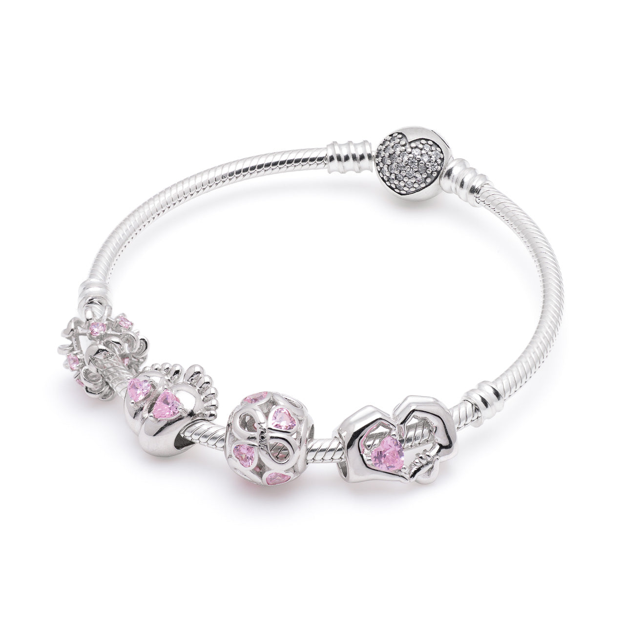 Armband mit Charms Set INFINITY MOM LOVE aus 925 Sterling-Silber – Charmerie – erhältlich in 17 cm, 18 cm, 19 cm und 20 cm
