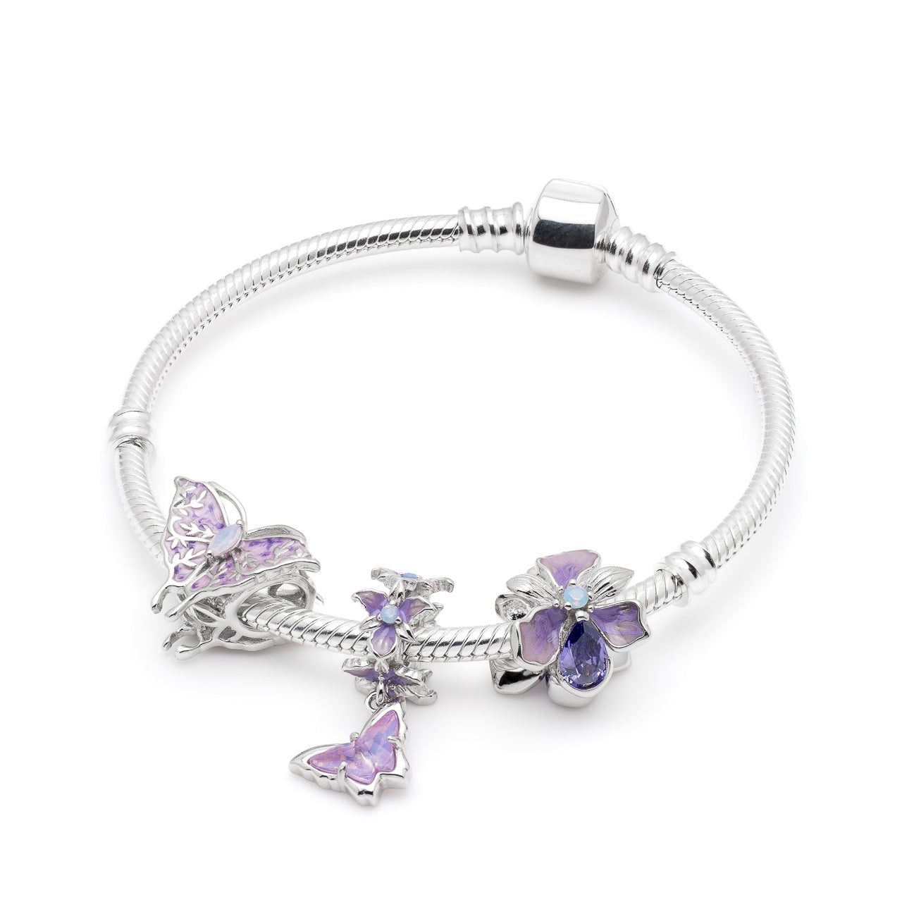 Armband mit Charms Set LAVENDER FAIRYFLIGHT aus 925 Sterling-Silber – Charmerie – erhältlich in 17 cm, 18 cm, 19 cm und 20 cm