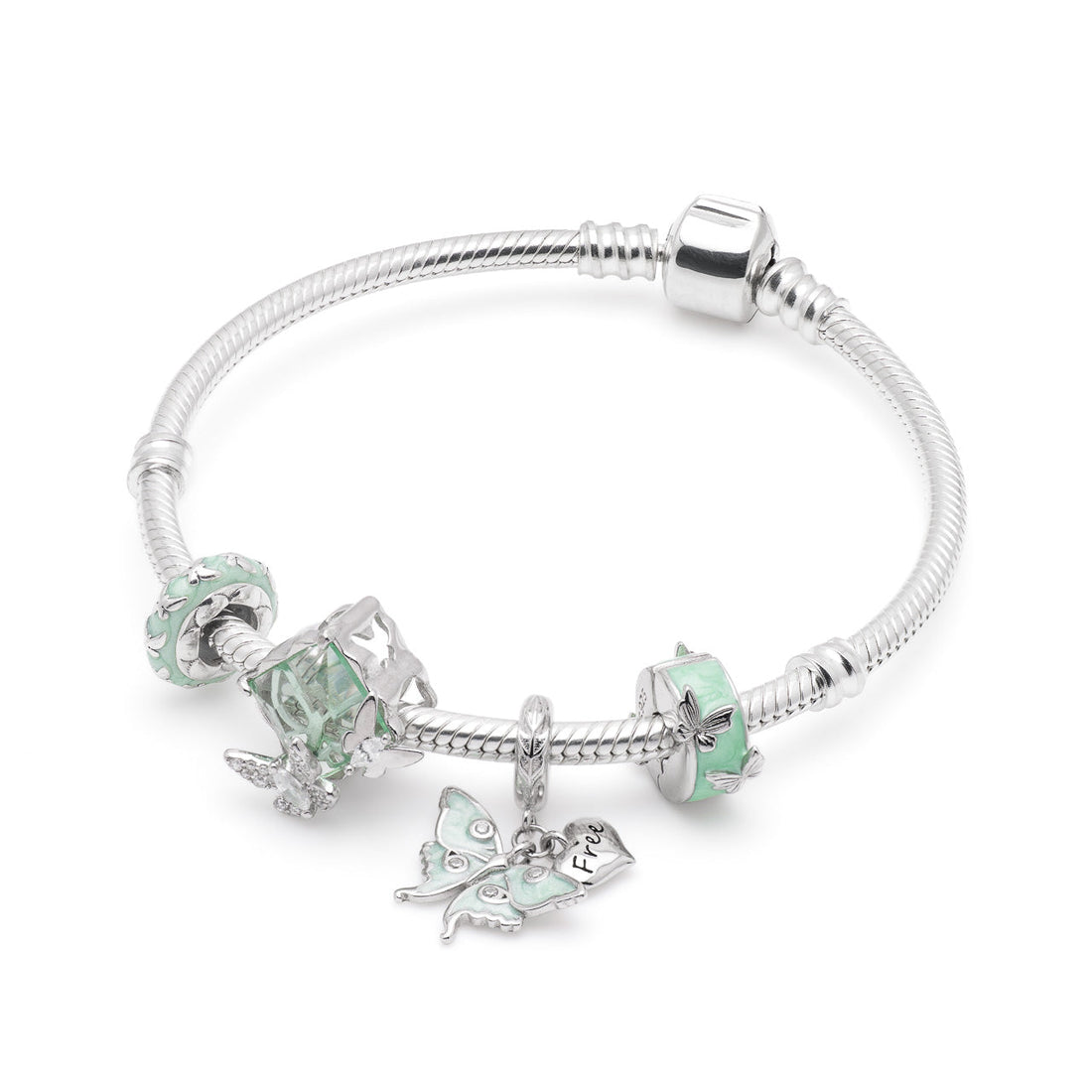 Armband mit Charms Set MINT WINGS aus 925 Sterling-Silber – Charmerie – erhältlich in 17 cm, 18 cm, 19 cm und 20 cm
