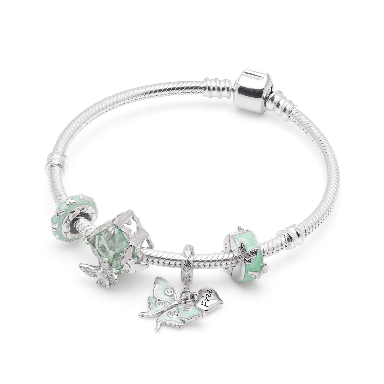 Armband mit Charms Set MINT WINGS aus 925 Sterling-Silber – Charmerie – erhältlich in 17 cm, 18 cm, 19 cm und 20 cm