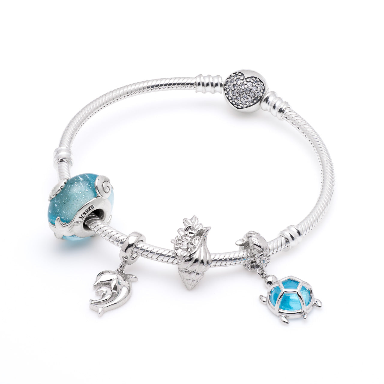 Armband mit Charms Set OCEAN LOVE aus 925 Sterling-Silber – Charmerie – erhältlich in 17 cm, 18 cm, 19 cm und 20 cm