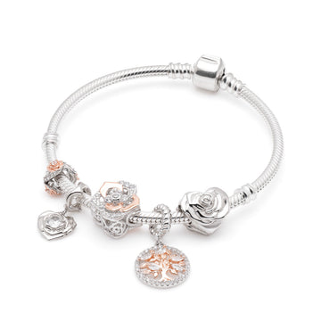 Armband mit Charms Set ROSÉ BLOOM aus 925 Sterling-Silber – Charmerie – erhältlich in 17 cm, 18 cm, 19 cm und 20 cm