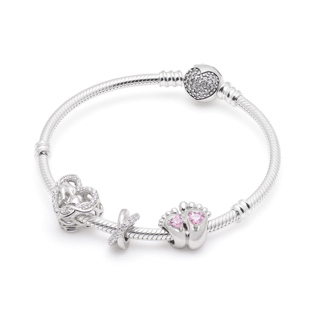 Armband mit Charms Set WHERE LOVE BEGINS aus 925 Sterling-Silber – Charmerie – erhältlich in 17 cm, 18 cm, 19 cm und 20 cm