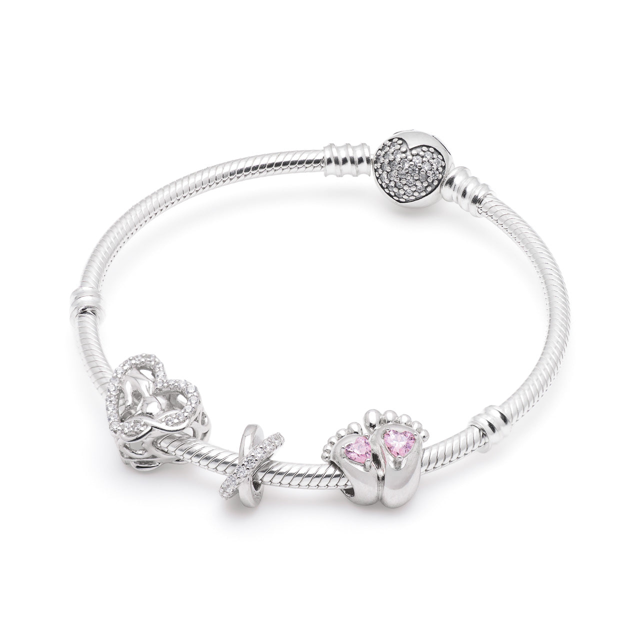 Armband mit Charms Set WHERE LOVE BEGINS aus 925 Sterling-Silber – Charmerie – erhältlich in 17 cm, 18 cm, 19 cm und 20 cm