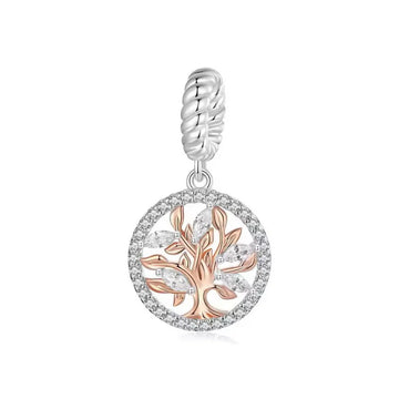 Baum des Lebens Charm Anhänger mit Roségold aus 925 Sterling-Silber – Charmerie