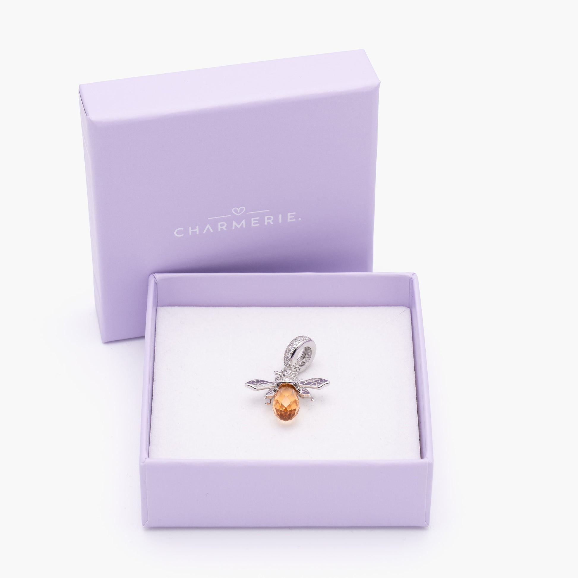 Bienenkönigin Glas Charm Anhänger aus 925 Sterling-Silber in Charmerie Geschenkbox