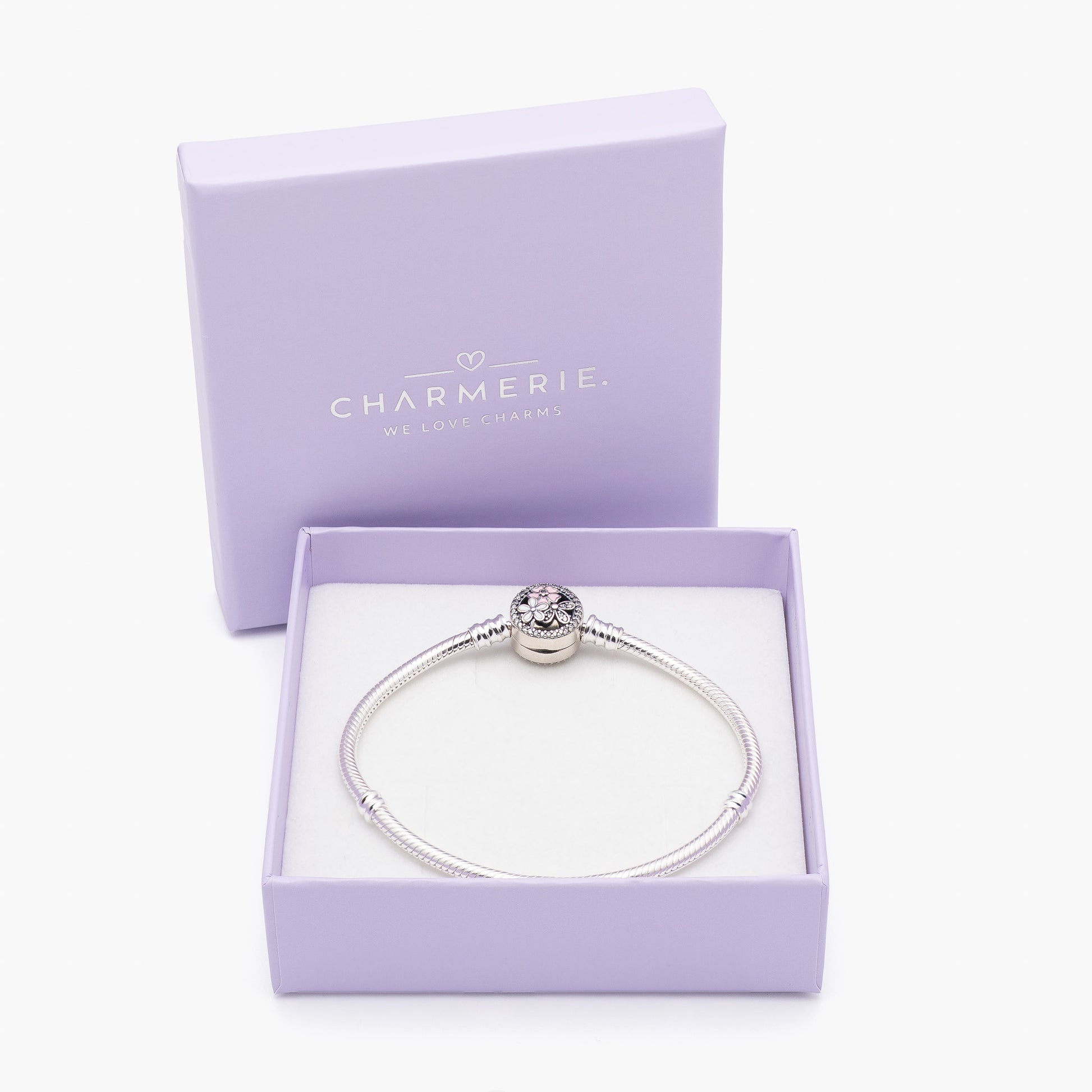 Charm Armband Blütenzauber aus 925 Sterling-Silber in Charmerie Geschenkbox – erhältlich in 17 cm, 18 cm, 19 cm und 20 cm