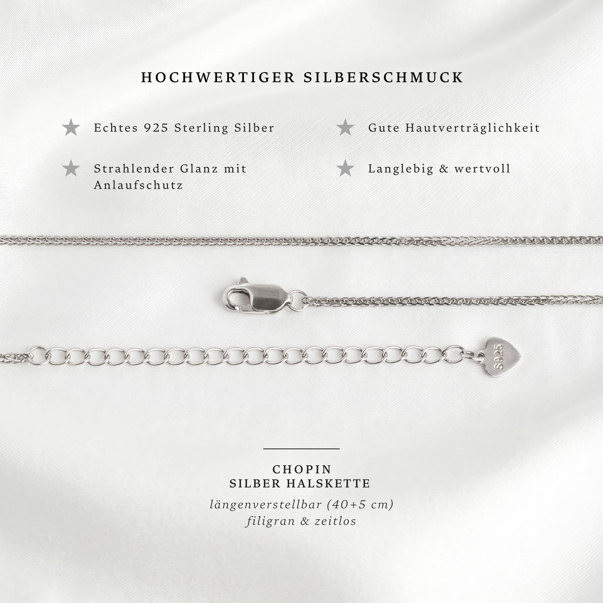 Charmerie Chopin-Silberkette aus hochwertigem 925 Sterling Silber, filigran und zeitlos