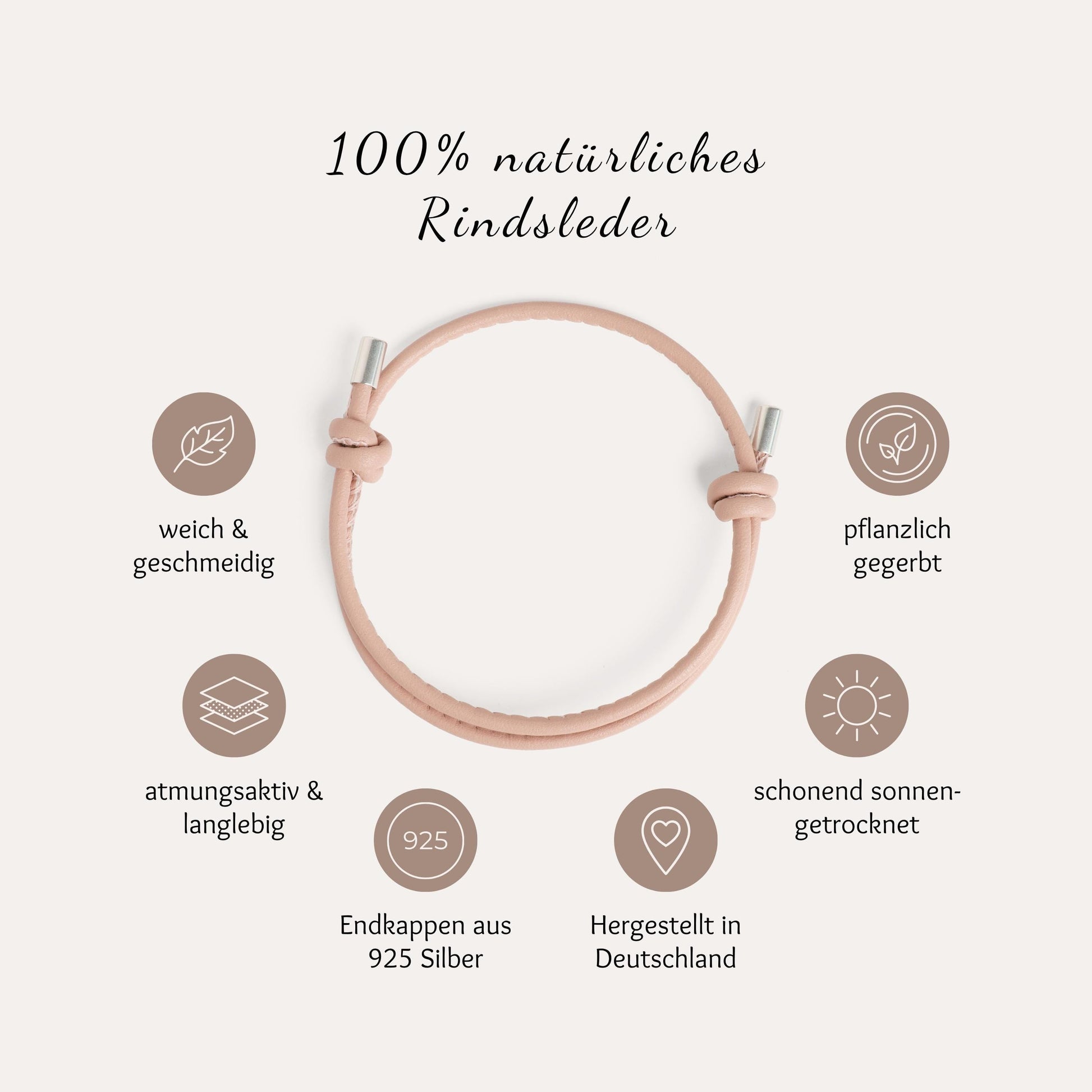 Produktinfo: 100% natürliches Rindsleder, weich und geschmeidig, Endkappen aus 925 Silber, hergestellt in Deutschland