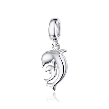 Delfin Mutter und Kind Charm Anhänger aus 925 Sterling-Silber – Charmerie