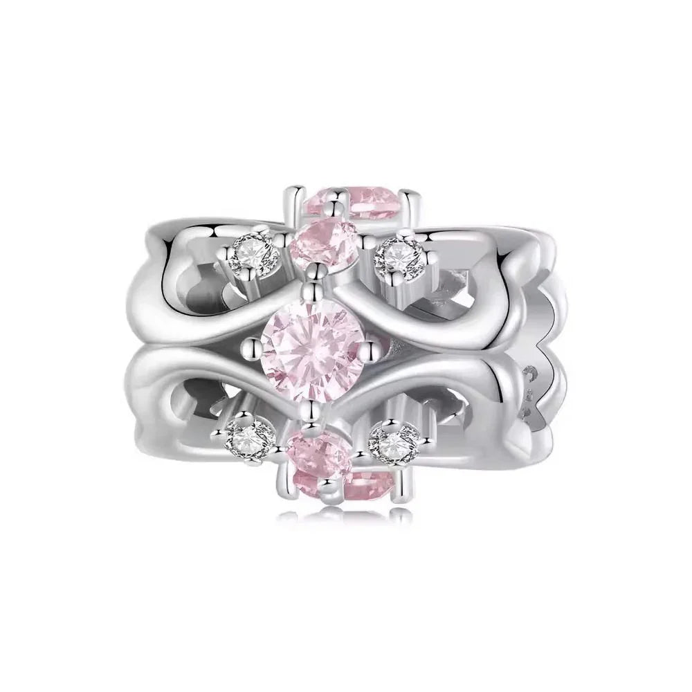 Edler Herz-Band Charm mit rosa Zirkonia aus 925 Sterling-Silber – Charmerie