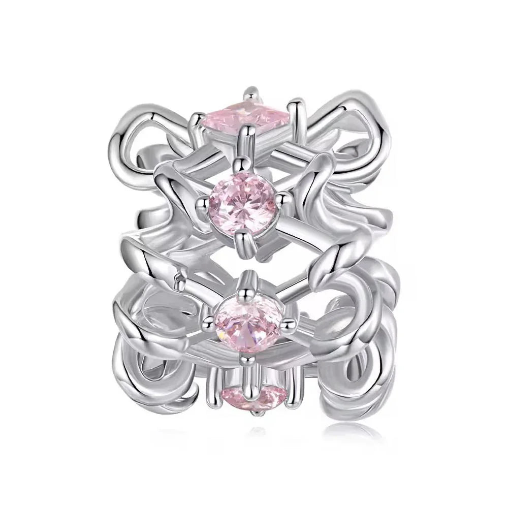 Edler Schleifen Charm mit rosa Zirkonia aus 925 Sterling-Silber – Charmerie
