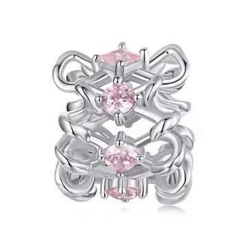 Edler Schleifen Charm mit rosa Zirkonia aus 925 Sterling-Silber – Charmerie