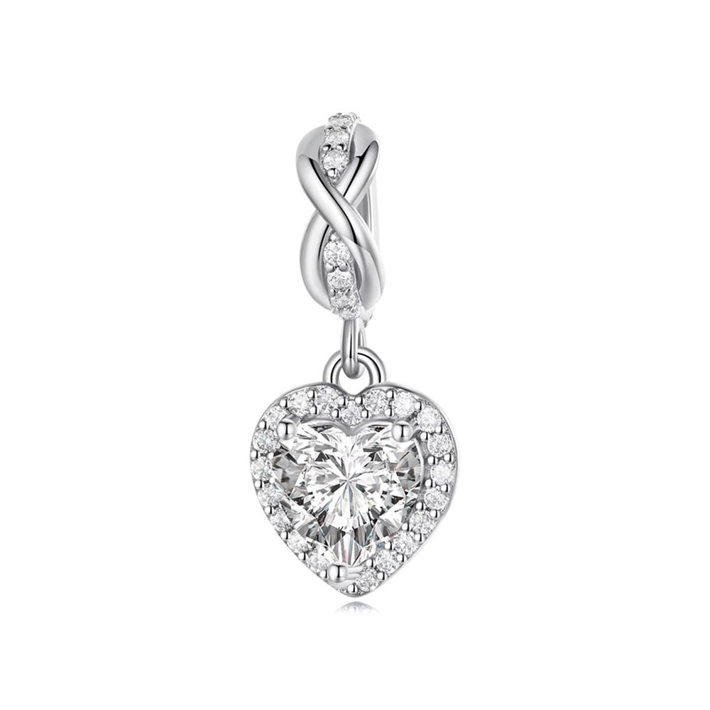 Ewige Liebe Herz Charm Anhänger mit großem Zirkonia aus 925 Sterling-Silber – Charmerie