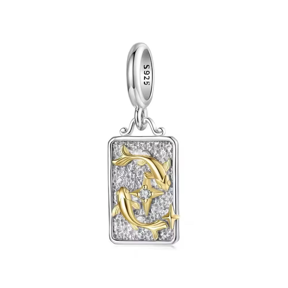 Fische Sternzeichen-Charm Anhänger aus 925 Sterling Silber mit goldfarbenen Details