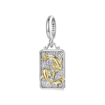 Fische Sternzeichen-Charm Anhänger aus 925 Sterling Silber mit goldfarbenen Details