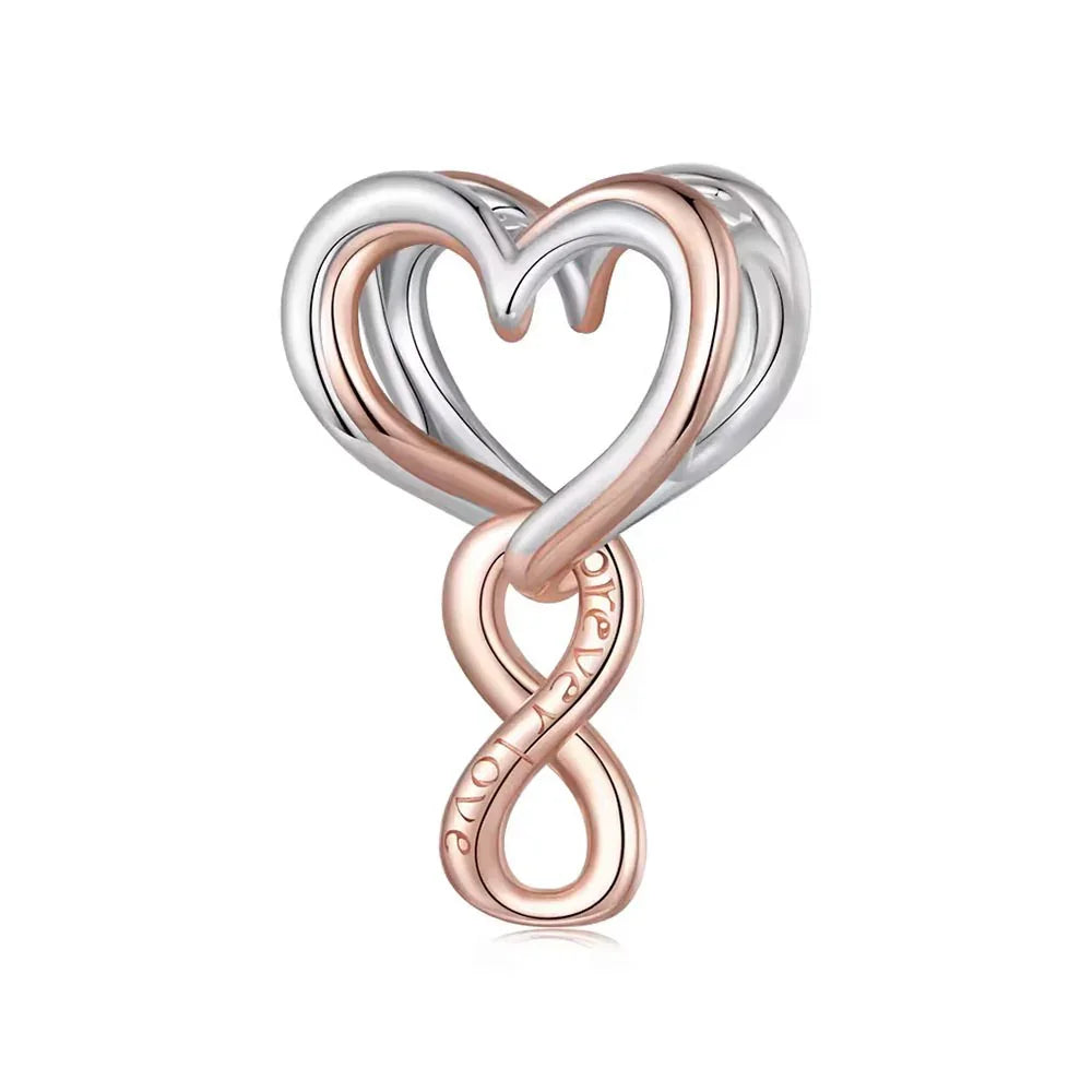 Forever Love Herz Charm mit Roségold aus 925 Sterling-Silber – Charmerie