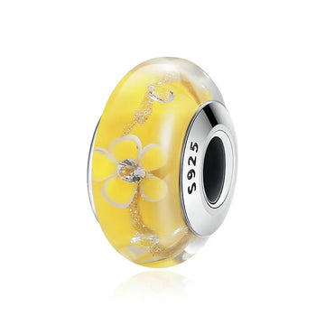 Gelbe Blüten Glas Charm aus 925 Sterling-Silber – Charmerie