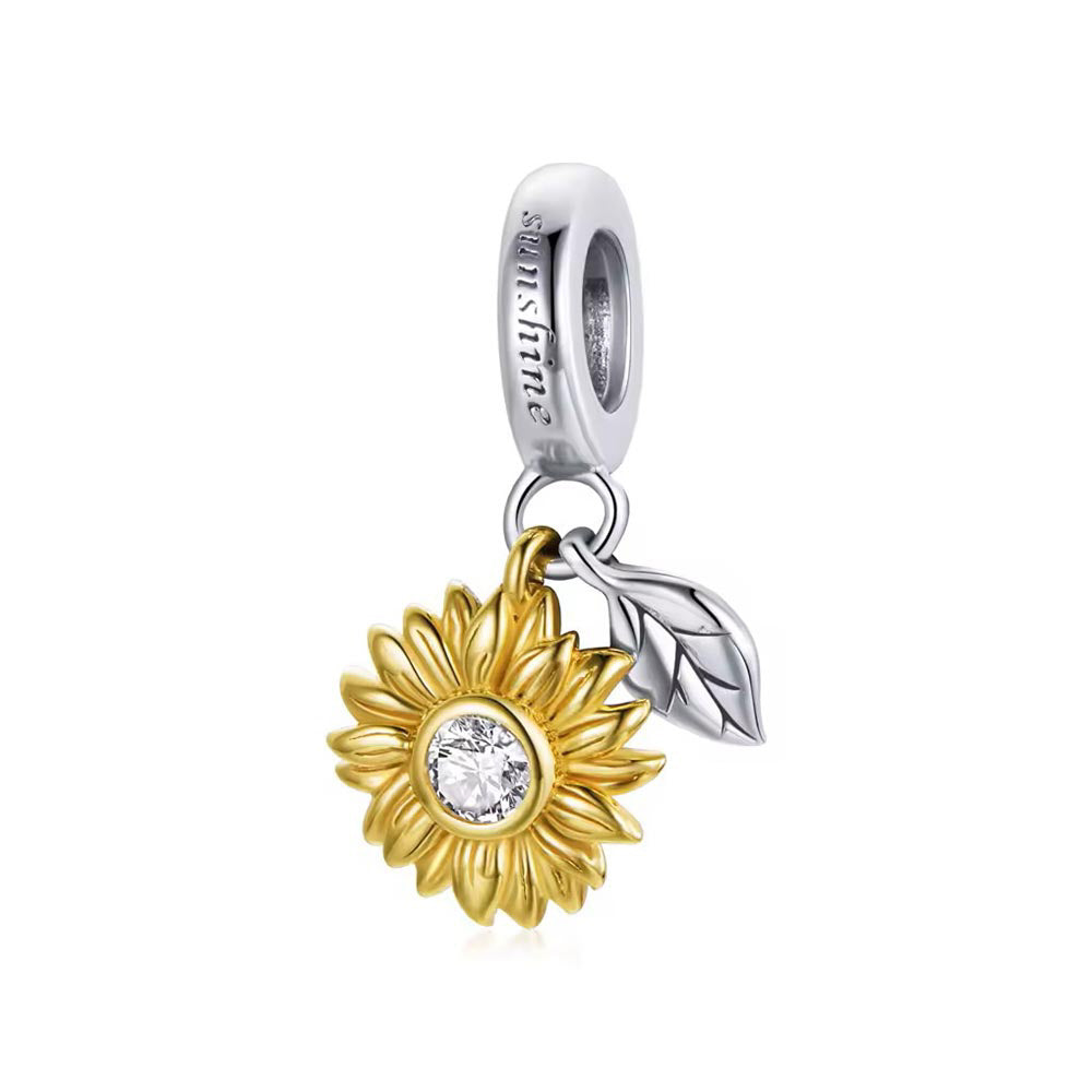 Goldene Sonnenblume Charm Anhänger aus 925 Sterling-Silber – Charmerie