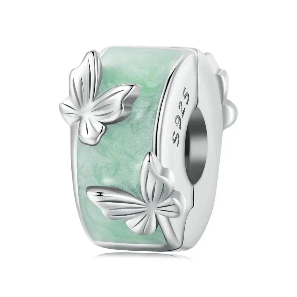 Grüner Schmetterlinge Charm Clipper aus 925 Sterling-Silber – Charmerie