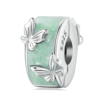 Grüner Schmetterlinge Charm Clipper aus 925 Sterling-Silber – Charmerie