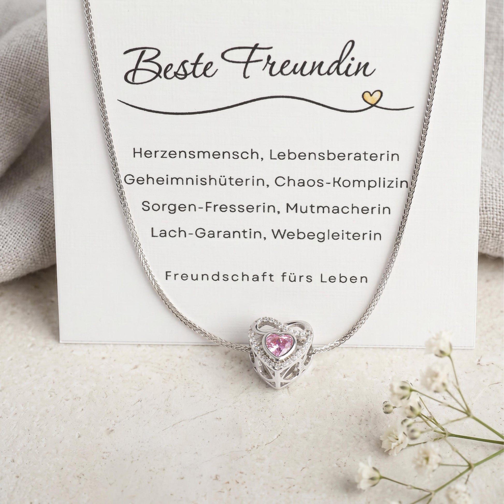 Geschenkkarte "Beste Freundin" mit Widmungstext zur Kette mit Herzanhänger aus 925 Silber