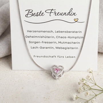 Geschenkkarte "Beste Freundin" mit Widmungstext zur Kette mit Herzanhänger aus 925 Silber