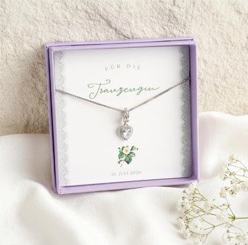 Kette mit Herzanhänger aus 925 Silber in Geschenkbox, Geschenkkarte "Für Die Trauzeugin"