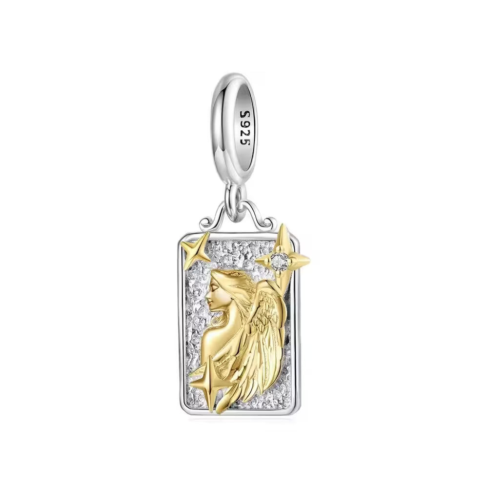 Jungfrau Sternzeichen-Charm Anhänger aus 925 Sterling Silber mit goldfarbenen Details