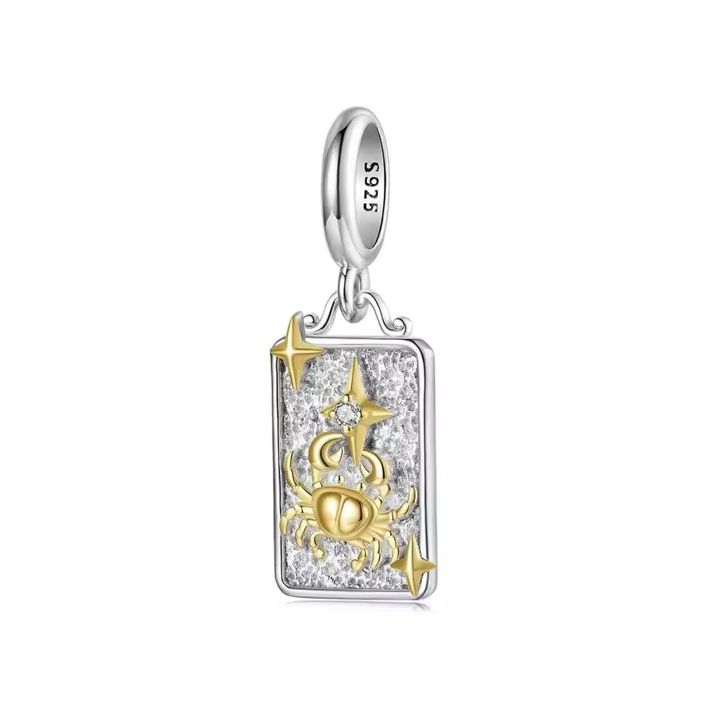 Krebs Sternzeichen-Charm Anhänger aus 925 Sterling Silber mit goldfarbenen Details