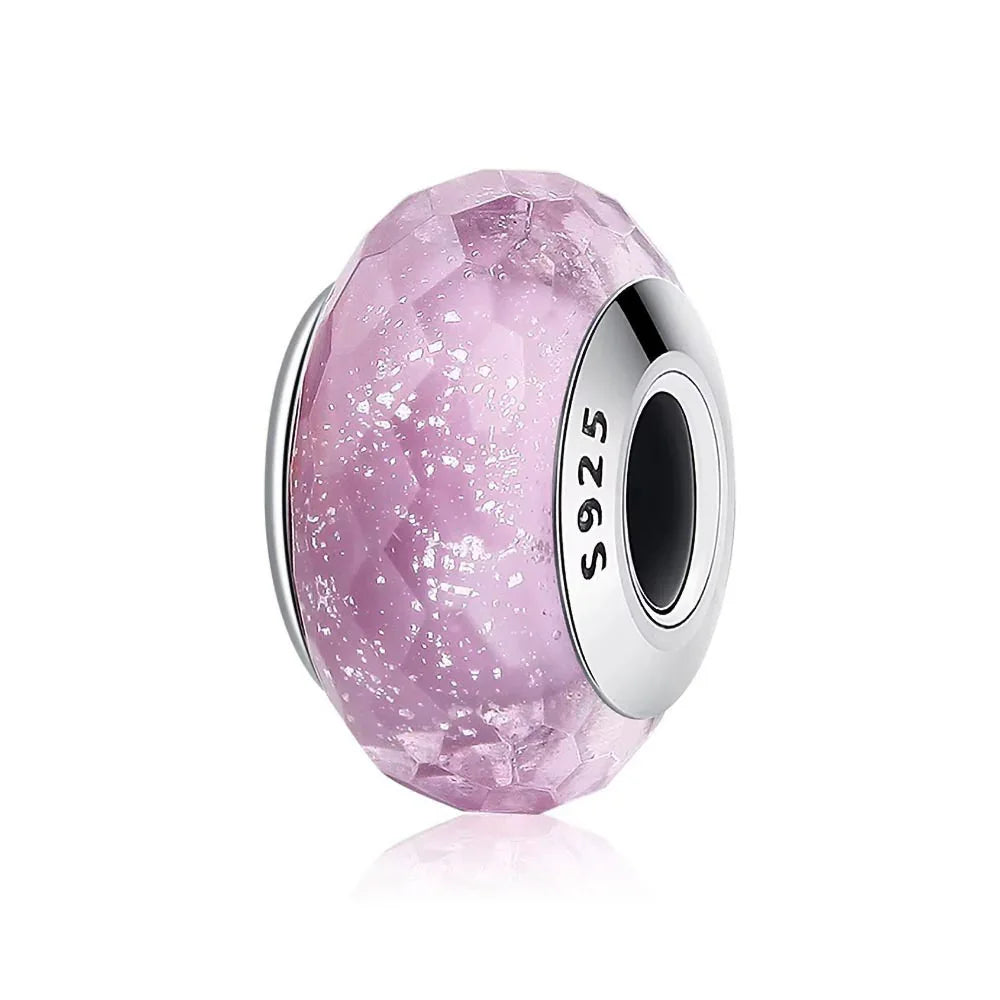 Lila Glas Charm mit Luftblasen aus 925 Sterling-Silber – Charmerie
