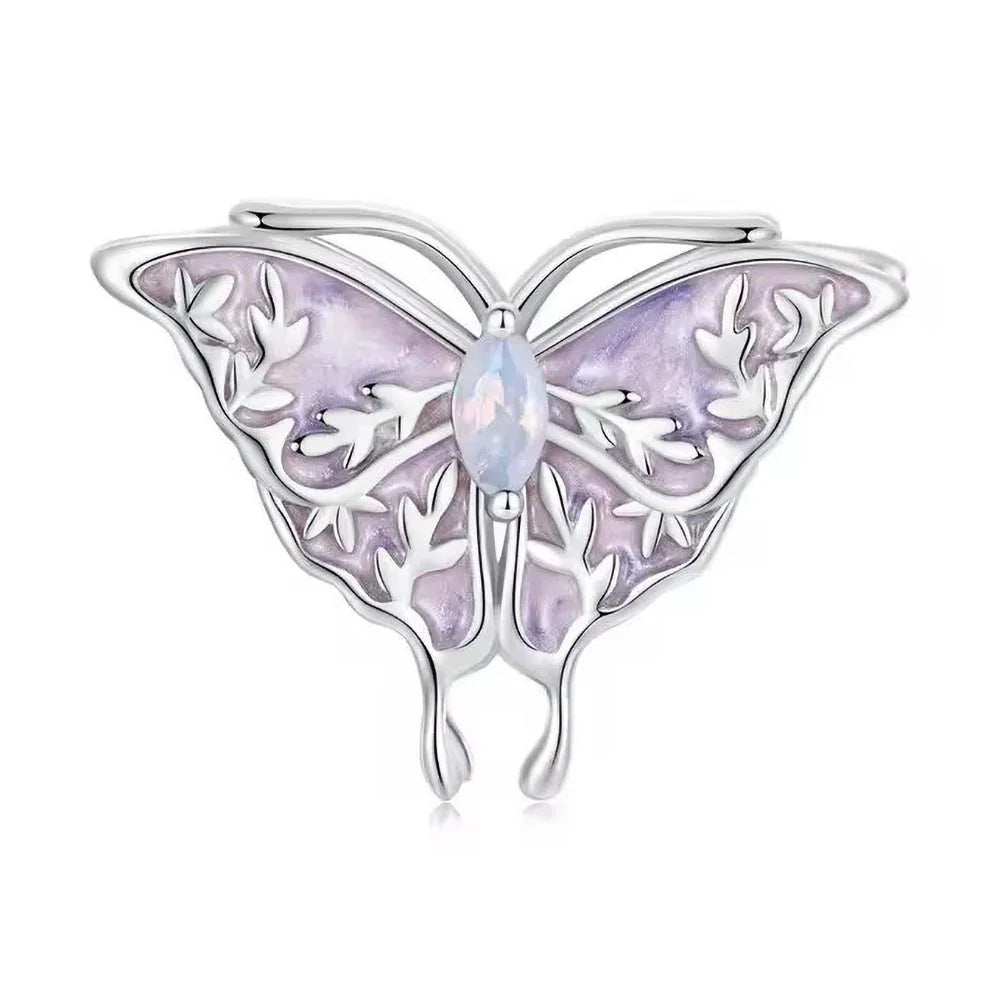 Lila Schmetterling Charm mit Opaleffektstein aus 925 Sterling-Silber – Charmerie