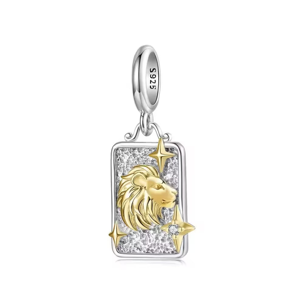 Löwe Sternzeichen-Charm Anhänger aus 925 Sterling Silber mit goldfarbenen Details