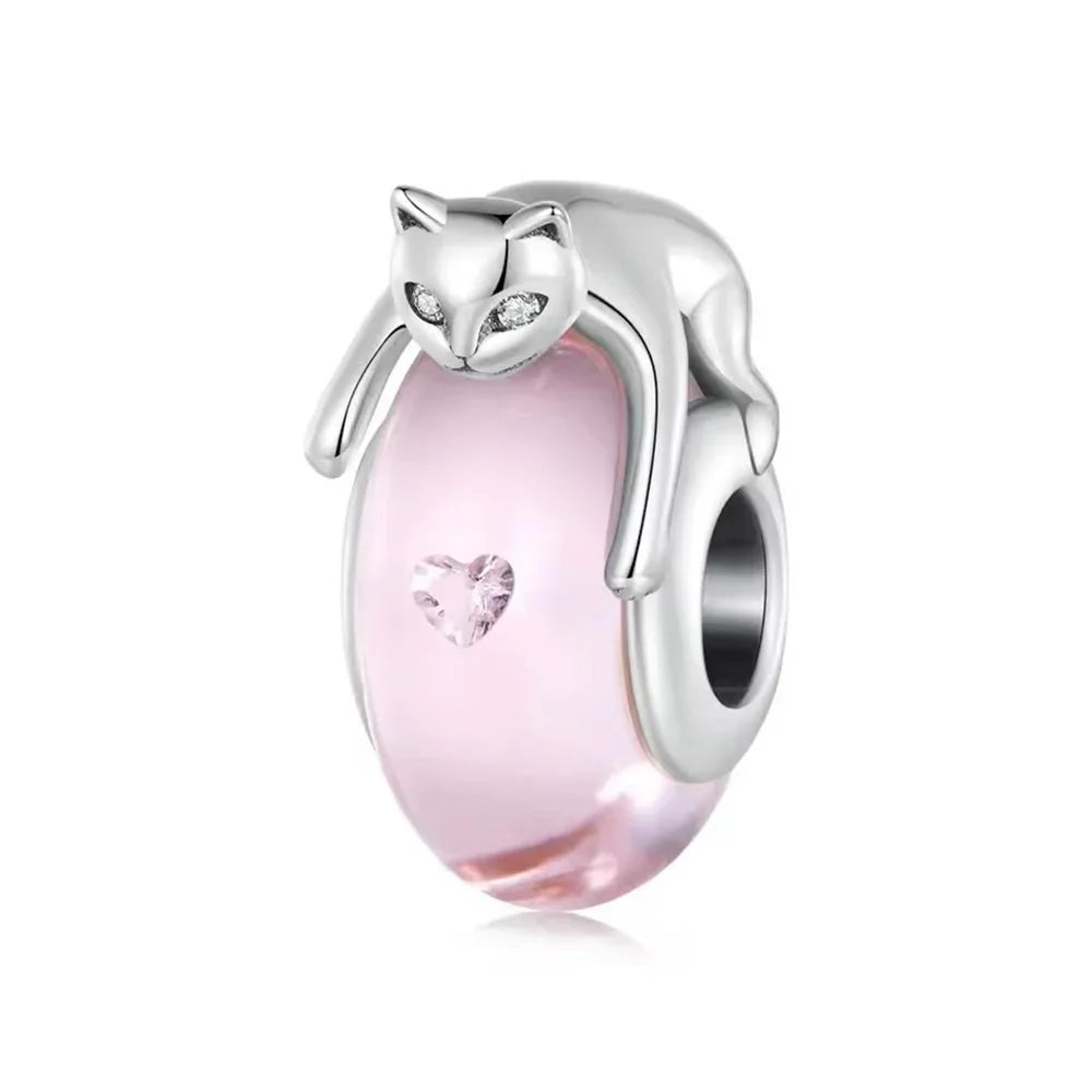 Pinker Katzen Glas Charm