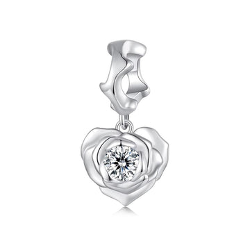 Romantischer Rosenblüten-Herz Charm Anhänger aus 925 Sterling-Silber – Charmerie