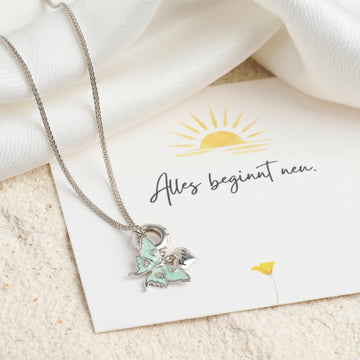 Kette mit mintgrünem Schmetterling-Anhänger aus 925 Silber, Geschenkkarte "Alles beginnt neu"