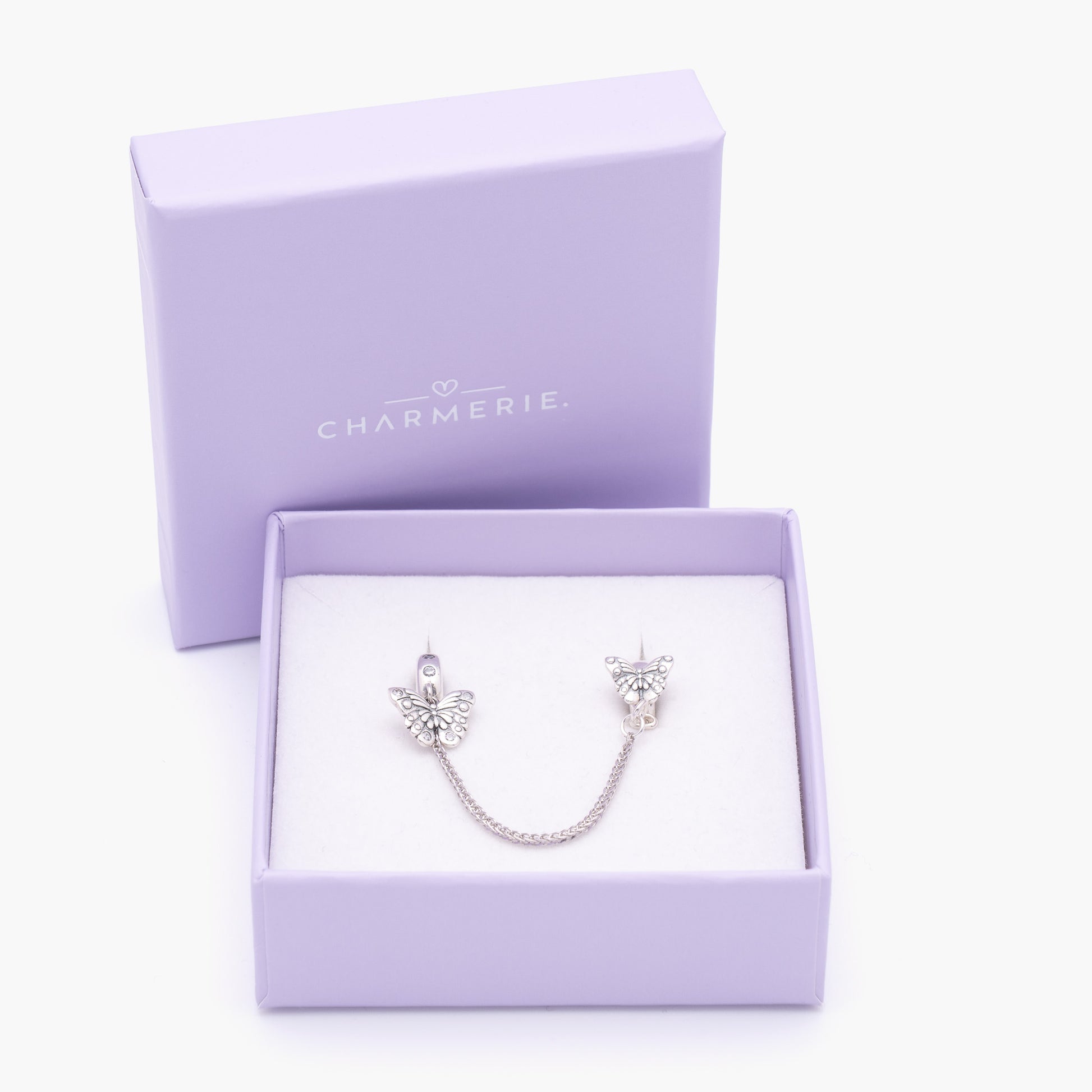 Schmetterlingspaar Sicherheitskette aus 925 Sterling-Silber in Charmerie Geschenkbox