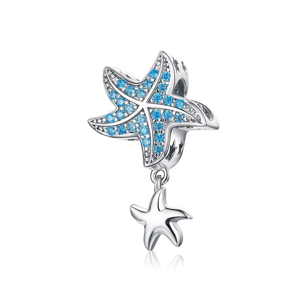Seestern Charm Anhänger mit blauen Zirkonia aus 925 Sterling-Silber – Charmerie