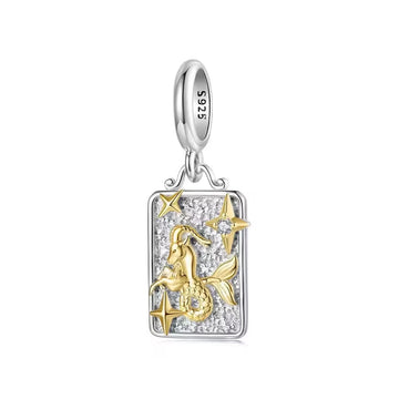 Steinbock Sternzeichen-Charm Anhänger aus 925 Sterling Silber mit goldfarbenen Details