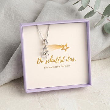 Kette mit Stern-Anhänger aus 925 Silber, Geschenkkarte "Du schaffst das" mit Sternschnuppen-Motiv