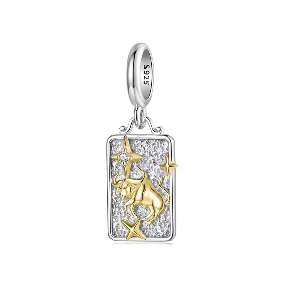 Stier Sternzeichen-Charm Anhänger aus 925 Sterling Silber mit goldfarbenen Details