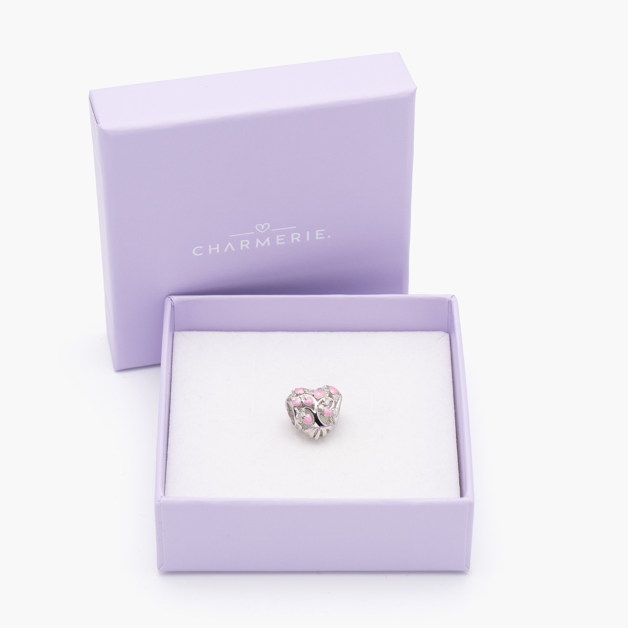 Tree of Love Charm mit rosa Emaille-Herzen