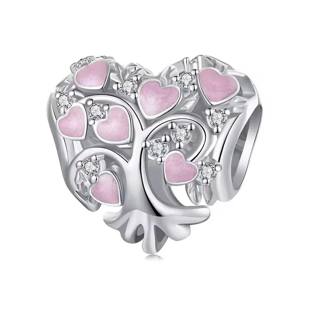 Tree of Love Charm mit rosa Emaille-Herzen