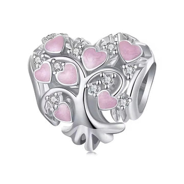 Tree of Love Charm mit rosa Emaille-Herzen