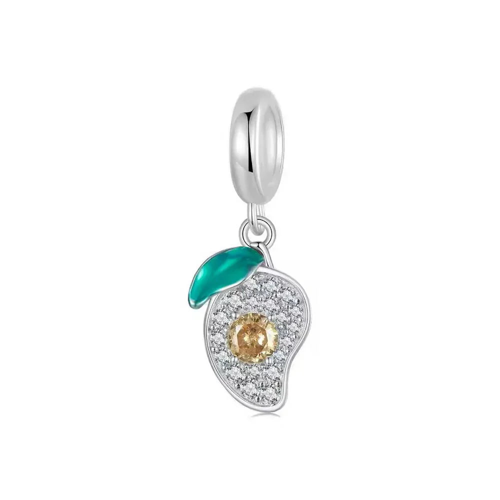 Tropischer Mango Charm Anhänger aus 925 Sterling-Silber – Charmerie