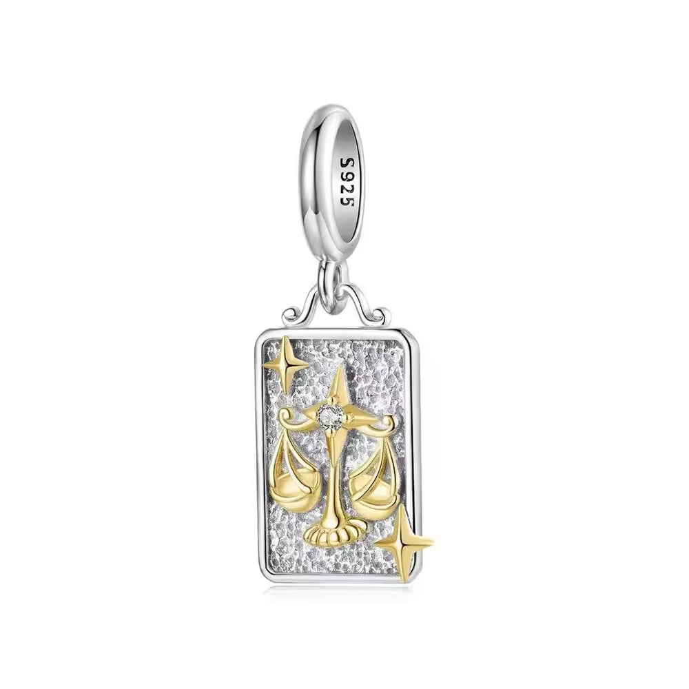 Waage Sternzeichen-Charm Anhänger aus 925 Sterling Silber mit goldfarbenen Details
